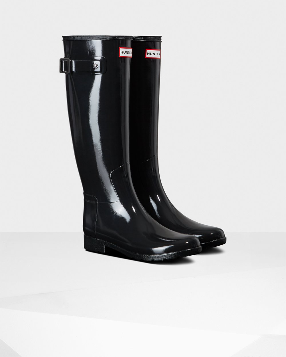 Women Hunter Refined Slim Fit Gloss | Tall Rain Boots Black | NZ-93541-NPBA